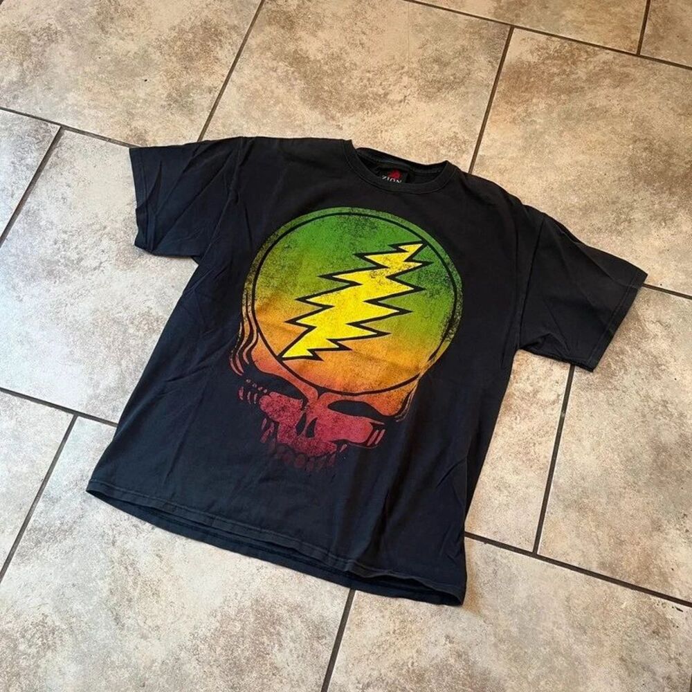 Vintage Y2K Grateful Dead Rasta Steal Your Face Skull Shirt Large